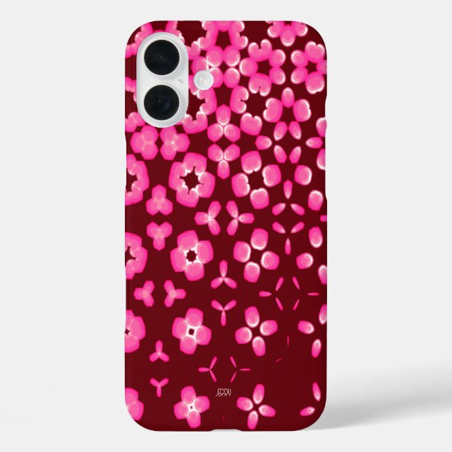 Burgundrosa abstrakte Blüte iPhone 16 Plus Hülle (Rückseite)