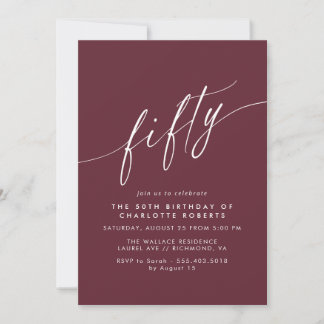 Burgundrot | Elegantes Script Maroon 50. Geburtsta Einladung