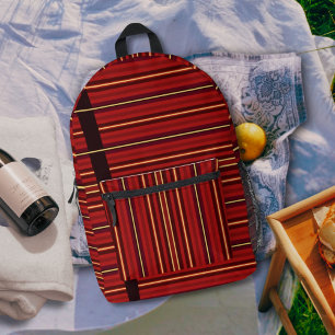 Burgundrot Gold Streifen Wellenmuster Bedruckter Rucksack