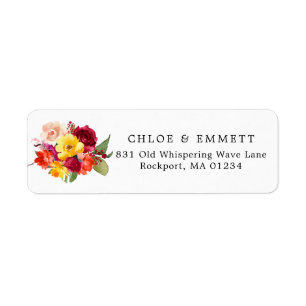 Burgundrot Orange Gelb Pink Florales Adressetikett