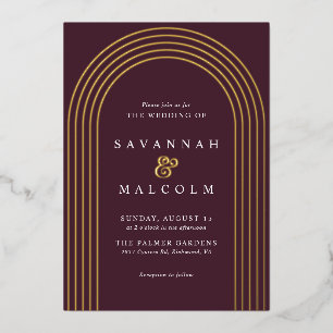 Burgundrot und Gold Einfache elegante Hochzeit Folieneinladung