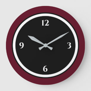Burgundschwarz und weiß Minimalistische große Uh Wanduhr