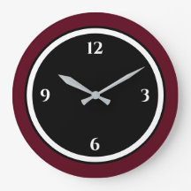 Burgundschwarz und weiß Minimalistische große Uhr