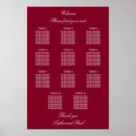 Burgundy 11 Tabelle Hochzeitsdiagramm Poster