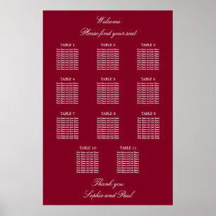 Burgundy 11 Tabelle Hochzeitsdiagramm Poster