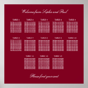 Burgundy 13 Tabelle Hochzeitsdiagramm Poster