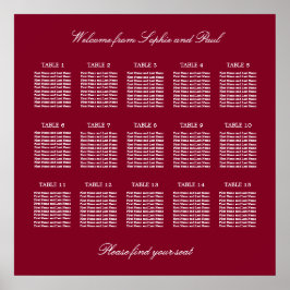 Burgundy 15 Table Wedding Seating Chart Poster