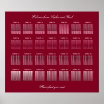 Burgundy 28 Table Wedding Seating Chart Poster