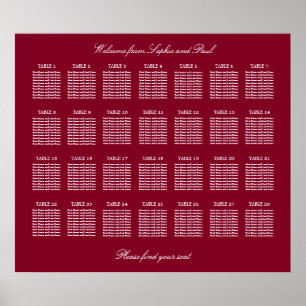 Burgundy 28 Table Wedding Seating Chart Poster
