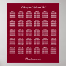 Burgundy 30 Table Wedding Seating Chart Poster