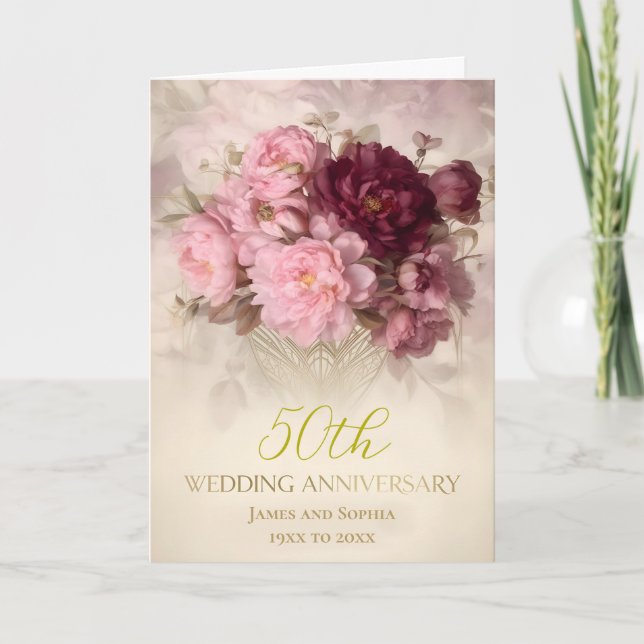 Burgundy 50th Golden Wedding Anniversary Karte (Vorderseite)