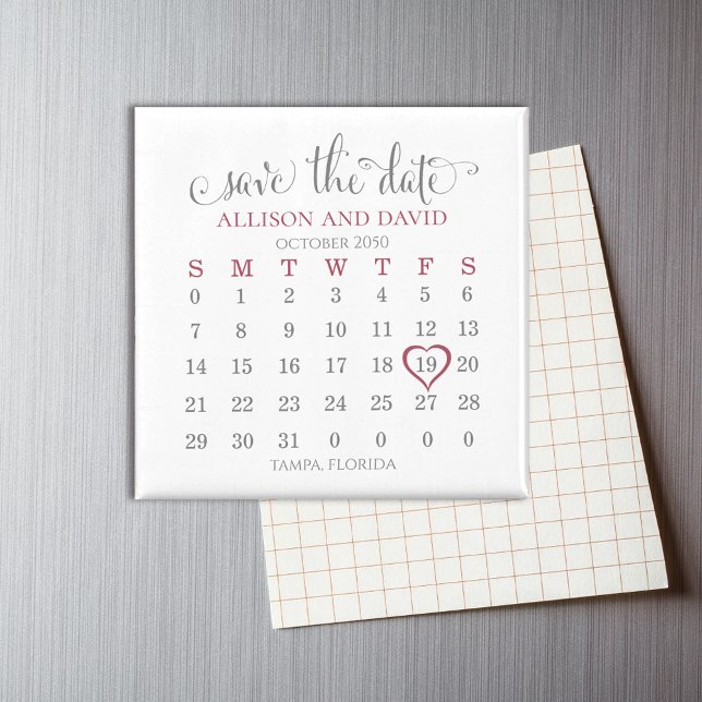 Burgundy 5 Zeilen Kalender Save the Date Hochzeit Magnet (Von Creator hochgeladen)