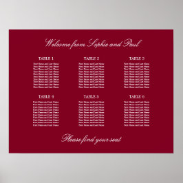 Burgundy 6 Table Wedding Chart Poster