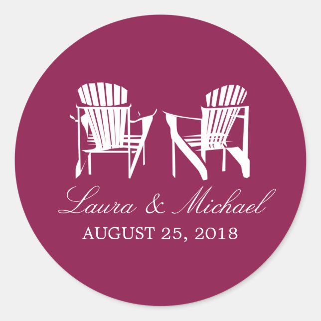 Burgundy Adirondack Chairs | Hochzeit Runder Aufkleber (Vorderseite)
