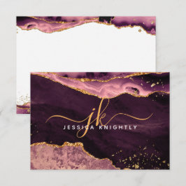 Burgundy Agate Geode Gold Glitzer Script Monogram Mitteilungskarte