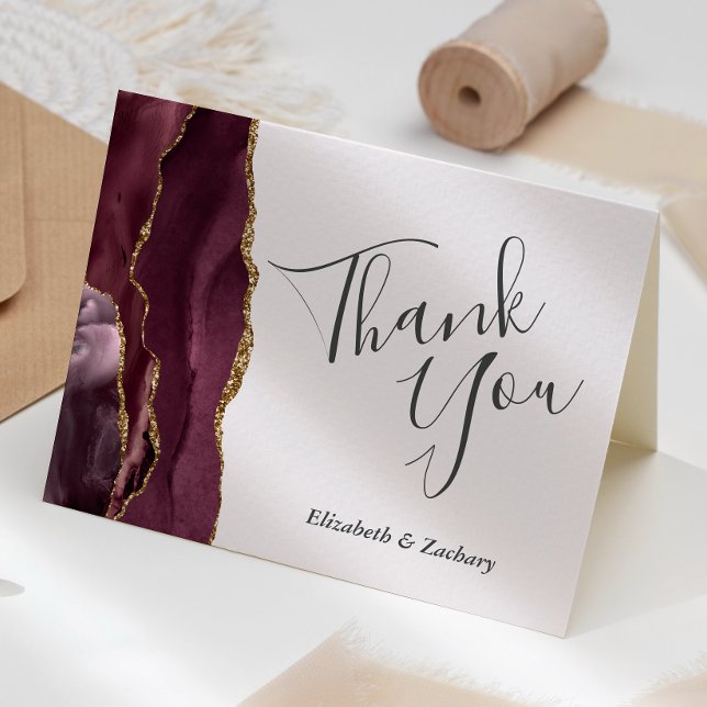Burgundy Agate Gold Blush Wedding Vielen Dank Karte (Von Creator hochgeladen)