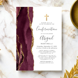 Burgundy Agate Gold Glitzer Bestätigung Einladung