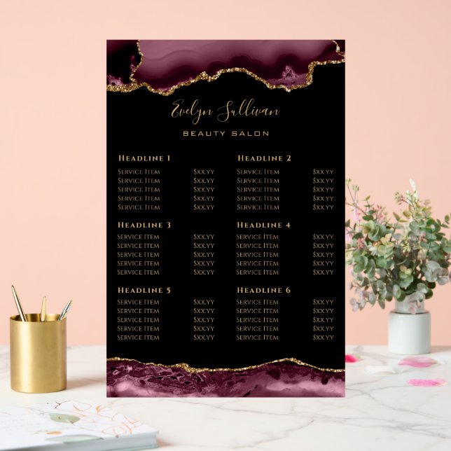 Burgundy Agate Tarifs Inscription acrylique (Mariage)