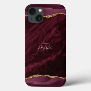 Burgundy Agate Watercolor Gold Monogram  Case-Mate iPhone Hülle