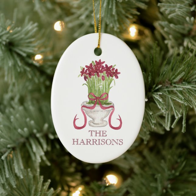 Burgundy Amaryllis Weihnachten Keramik Ornament (Baum)