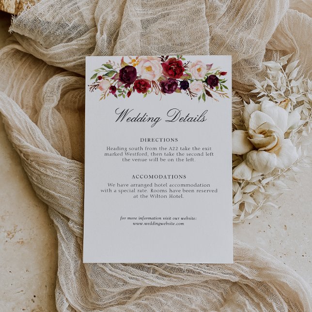 burgundy and blush floral wedding details card begleitkarte (Von Creator hochgeladen)