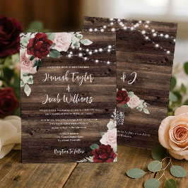 Burgundy and Blush Pink Floral Rustic Wedding Einladung