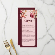 Burgundy and Blush Pink Floral Wedding Menu Card