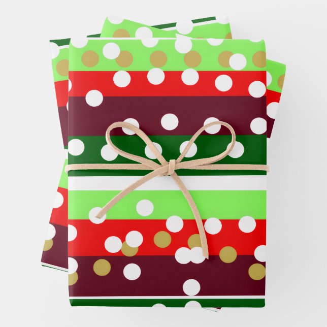 Burgundy and Emerald Golden Polka Dots Christmas  Geschenkpapier Set (Beispiel)