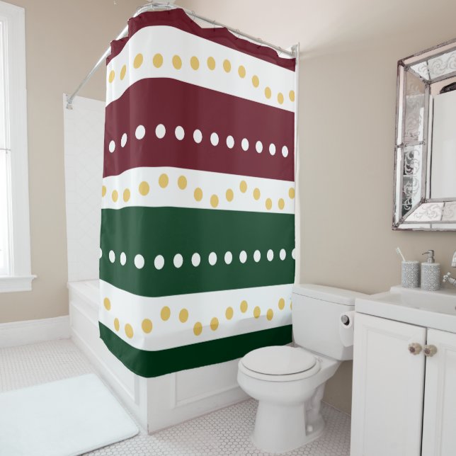Burgundy and Emerald Stripes Polka Dots Christmas  Duschvorhang (Beispiel)