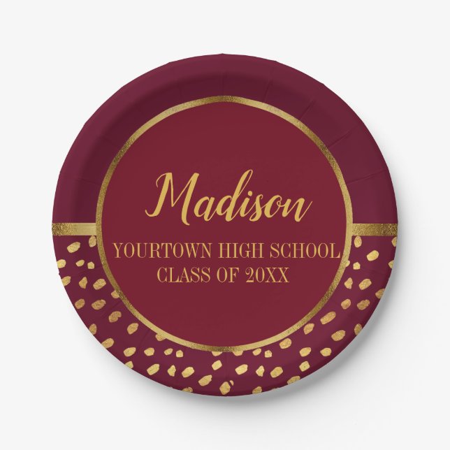 Burgundy and Gold Graduation Party Pappteller (Vorderseite)