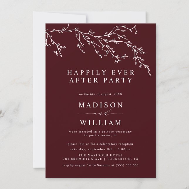 Burgundy and Ivory Botanical Elegant Elopement Einladung (Vorderseite)