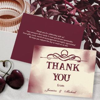 Burgundy and Ivory Vintage Minimalist Wedding  Dankeskarte