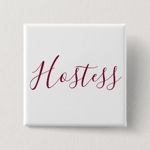 Burgundy and White Hostess Button