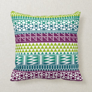 Burgundy Aqua Geometric Aztec Tribal Print Pattern Kissen