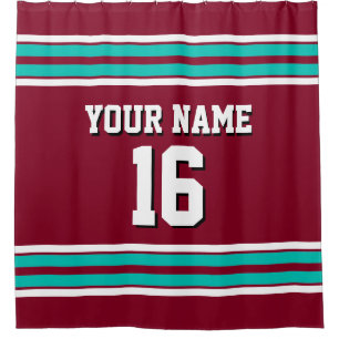 Burgundy Aquamarin White Stripes Sports Jersey Duschvorhang