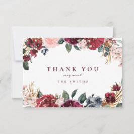 Burgundy Aquarell rustic boho floral vielen Dank Dankeskarte