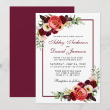 Burgundy Aquarelle Floral Boho Mariage Invitation