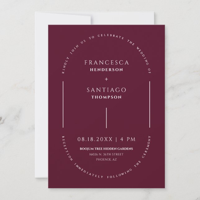 Burgundy Arch QR Code Mariage Photo Invitation (Devant)