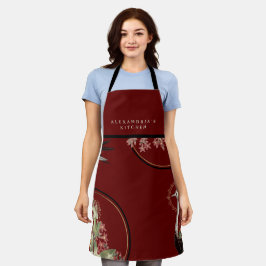 Burgundy Artistic Floral + Ihr Name Küche Schürze