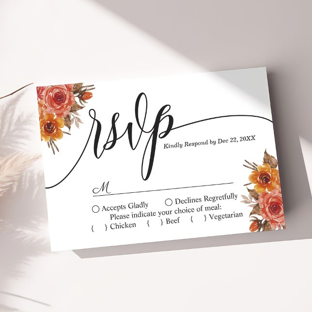 Burgundy Automne Automne Floral Wedding Carte RSVP (Créateur téléchargé)
