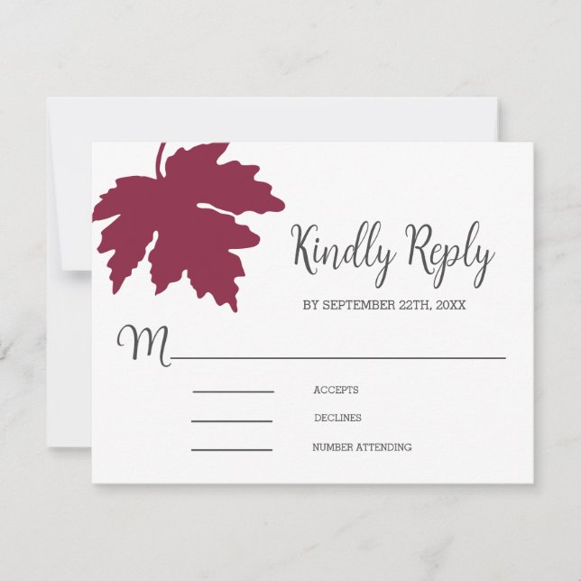 Burgundy Autum Maple Leaf Wedding RSVP Card Karte (Vorderseite)