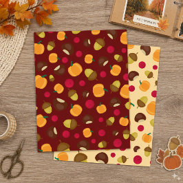 Burgundy Autumn Pumpkin Berries Scrapbook Paper