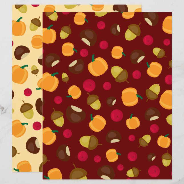 Burgundy Autumn Pumpkin Berries Scrapbook Paper (Vorne/Hinten)