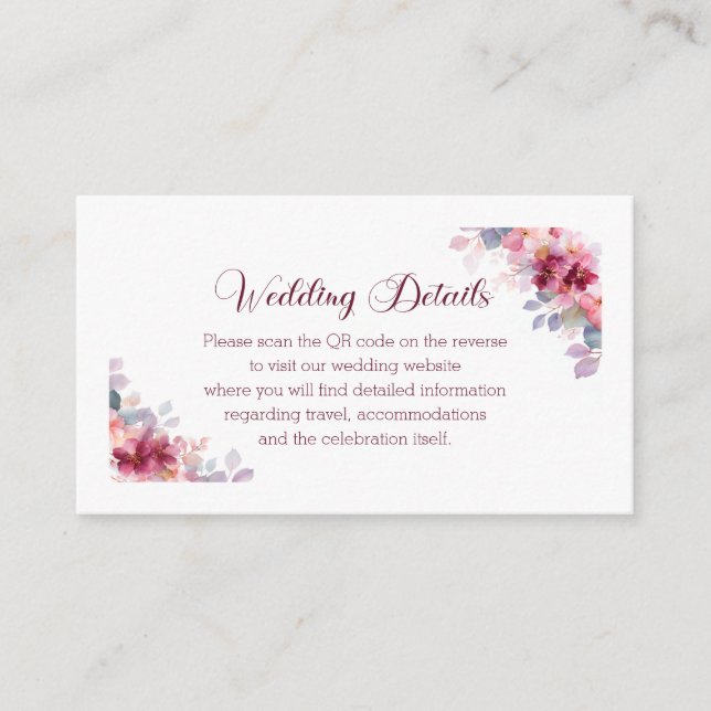 Burgundy Autumn Watercolor QR Info Wedding Begleitkarte (Vorderseite)