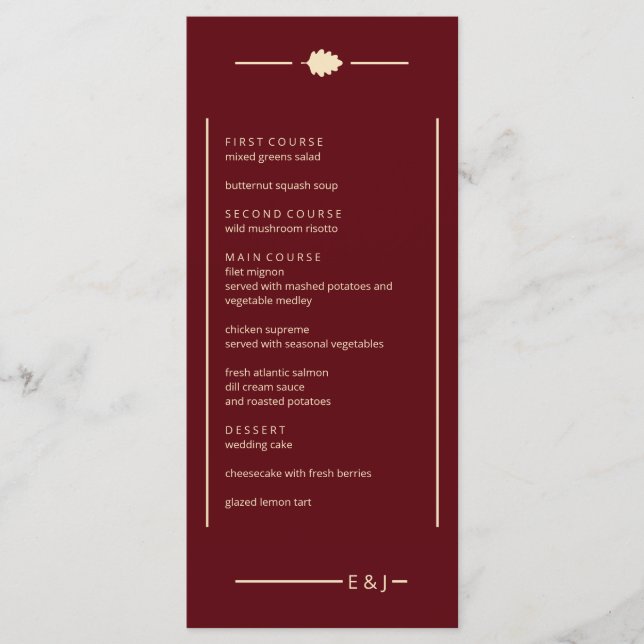 Burgundy Autumn Wedding Menükarte (Vorderseite)
