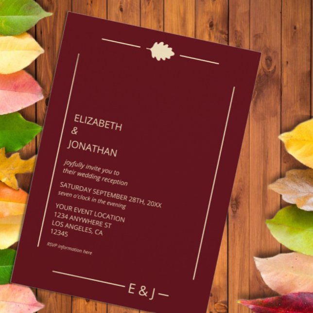 Burgundy Autumn Wedding Reception Einladung (Von Creator hochgeladen)