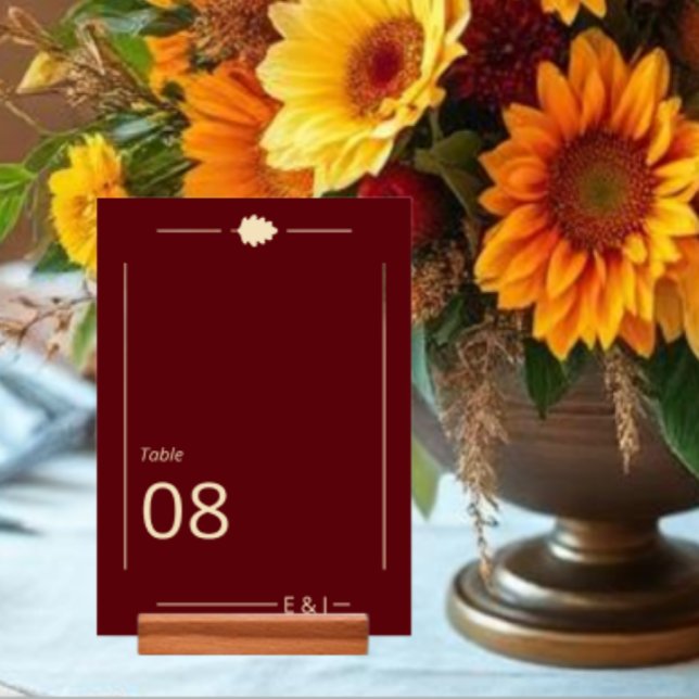 Burgundy Autumn Wedding Tischnummer (Von Creator hochgeladen)