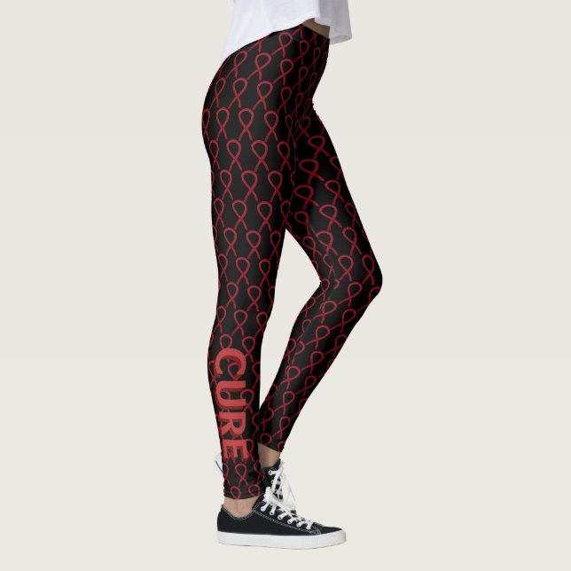 Burgundy Awareness Ribbon Art Custom Word Leggings (Rechts)