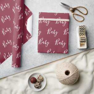Burgundy Baby Script Elegant Baby Wrapping Paper Geschenkpapier