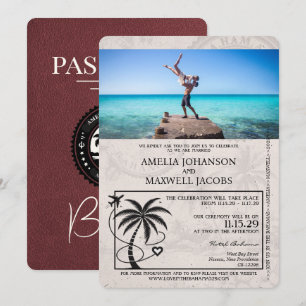 Burgundy Bahamas Passport Wedding Einladung